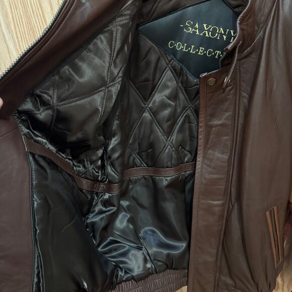 Vintage Saxony Leather Comber Monochrome Brown Men's L Rare Immaculate - Picture 5 of 5